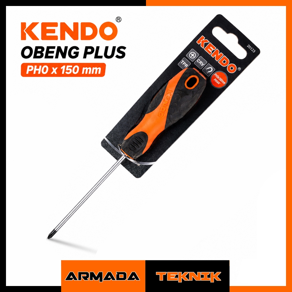 KENDO Obeng Plus PH0 x 150mm CRV Magnetic Grip TPR Obeng Kembang Phillips Presisi