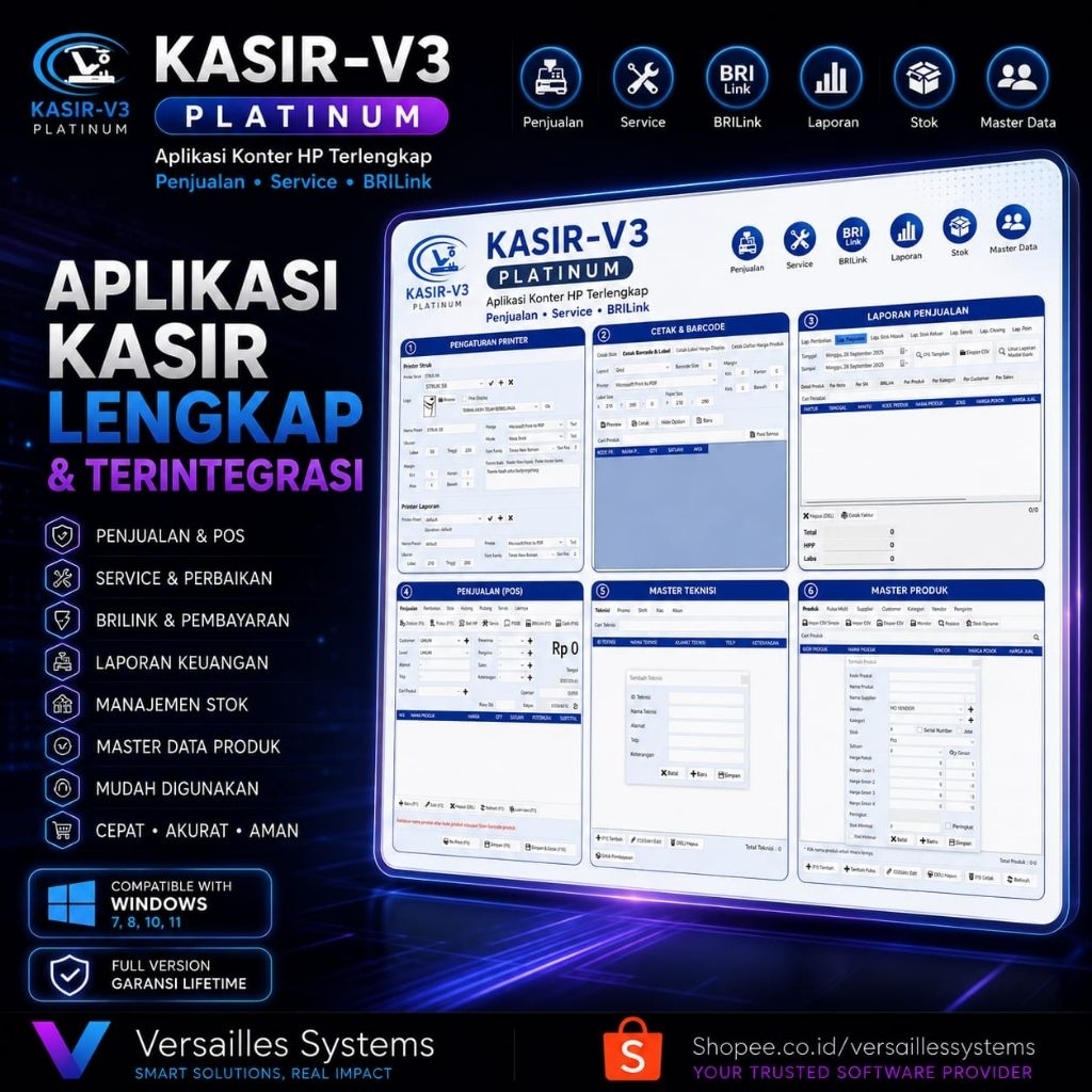 Software aplikasi konter hp penjualan + service + brilink Platinum
