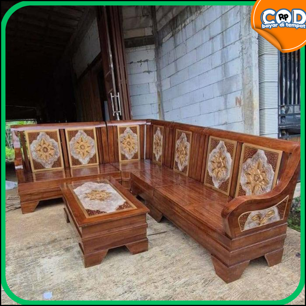 Kursi Sudut Semut Jati | Kursi Tamu Sudut Kayu Jati Model Semut Jepara - Ready Stock
