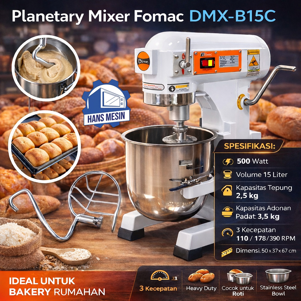 FOMAC MIXER KUE 15 LITER / PLANETARY DOUGHMAKER MACHINE (FOMAC) DMX-B15C