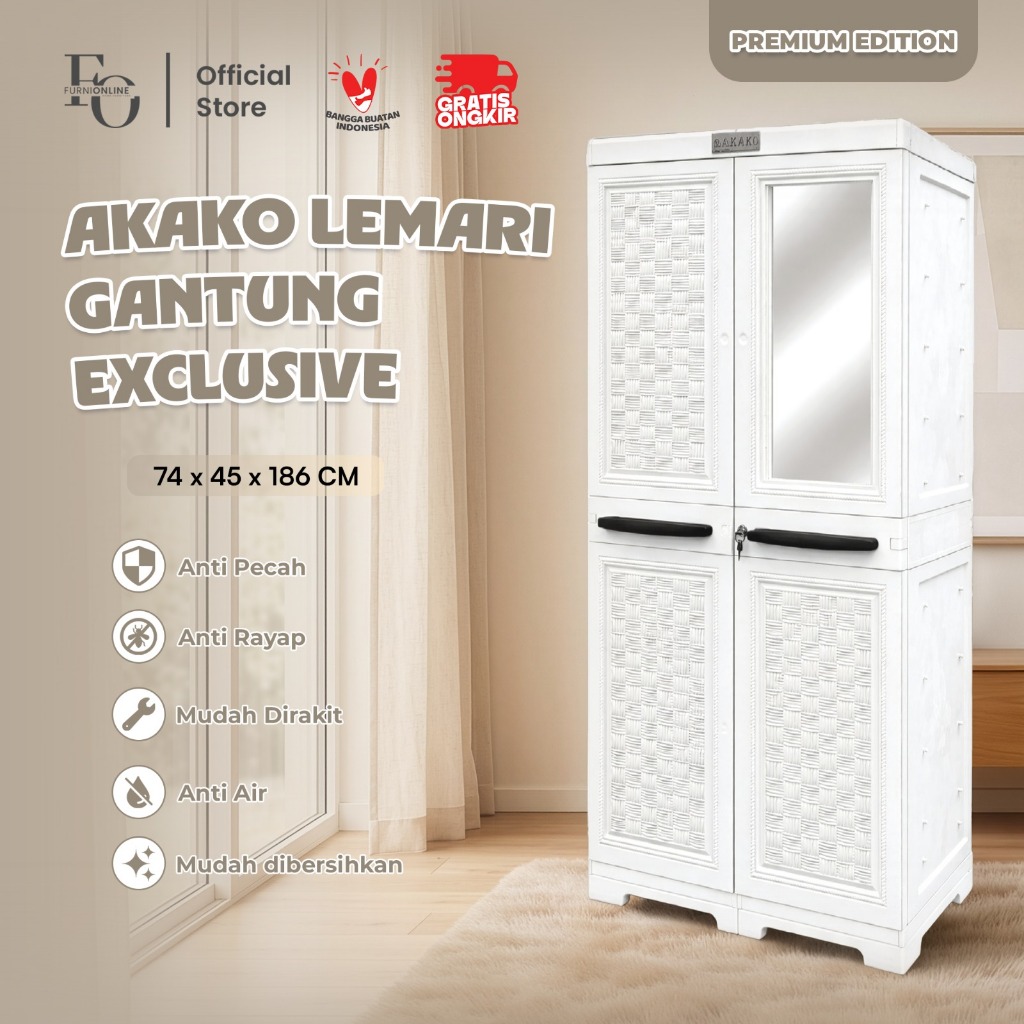 AKAKO - Lemari Gantung Exclusive 2 Pintu Plus Kunci + Kaca LP2P Mirip VIP AKAKO