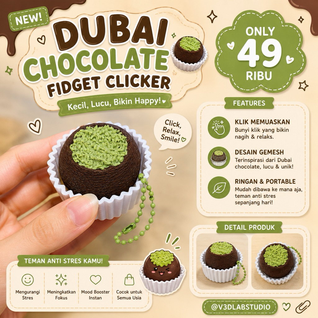 Mainan Matcha Fidget clicker / Dubai chocolate fidget clicker