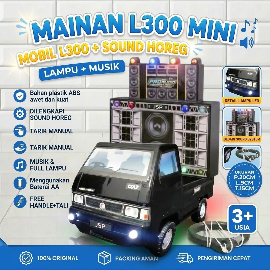 Nekofast- Mainan Miniatur Mobil Pickup L300 + Sound Horeg Audio Ukuran Mini Paket Lengkap