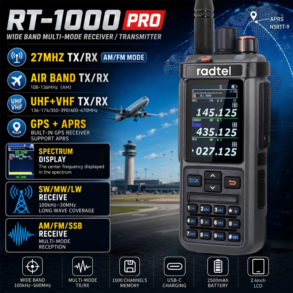 Radel RT-1000 Pro Airband TX UHF VHF HF Aprs