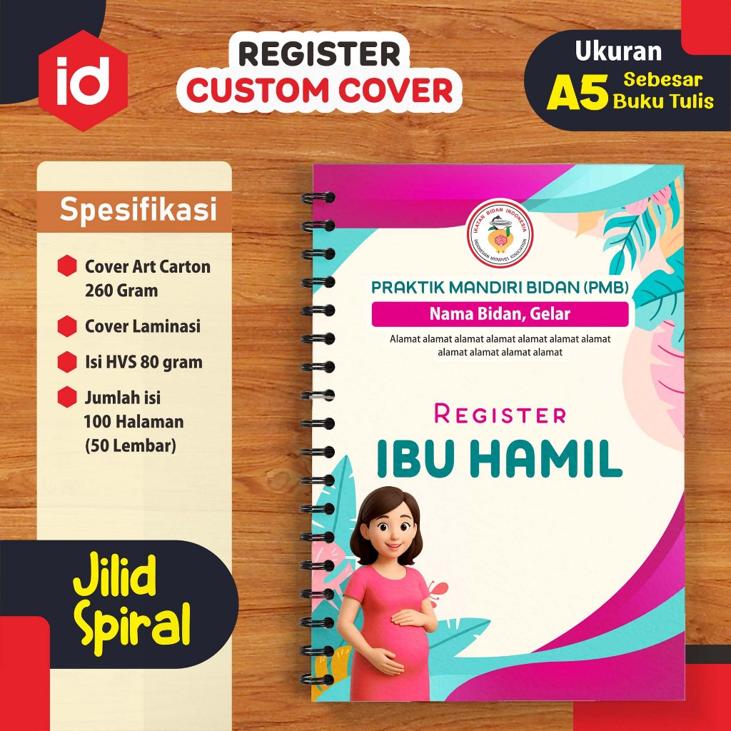 BUKU REGISTER KEBIDANAN UKURAN A5, CATATAN HARIAN BIDAN, LEMBAR KETERANGAN BIDAN, BUKU REGISTER COST