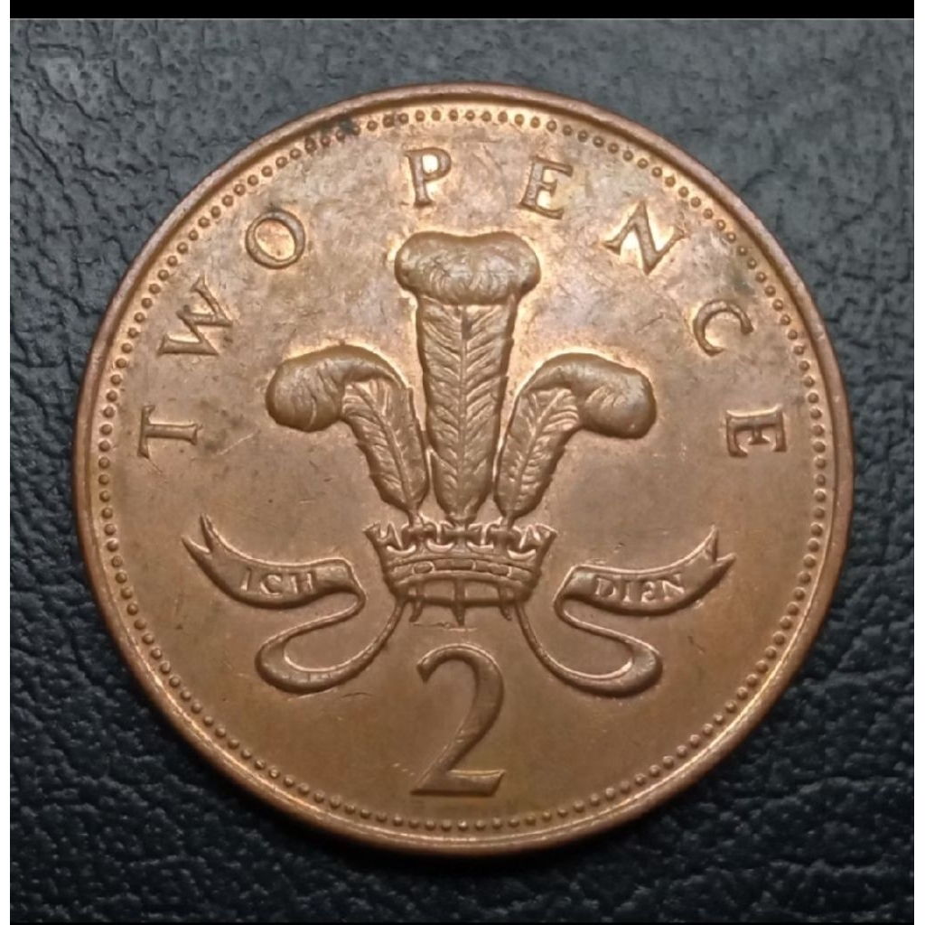 Uang koin kuno Ingris 2 Pence-Ratu tua