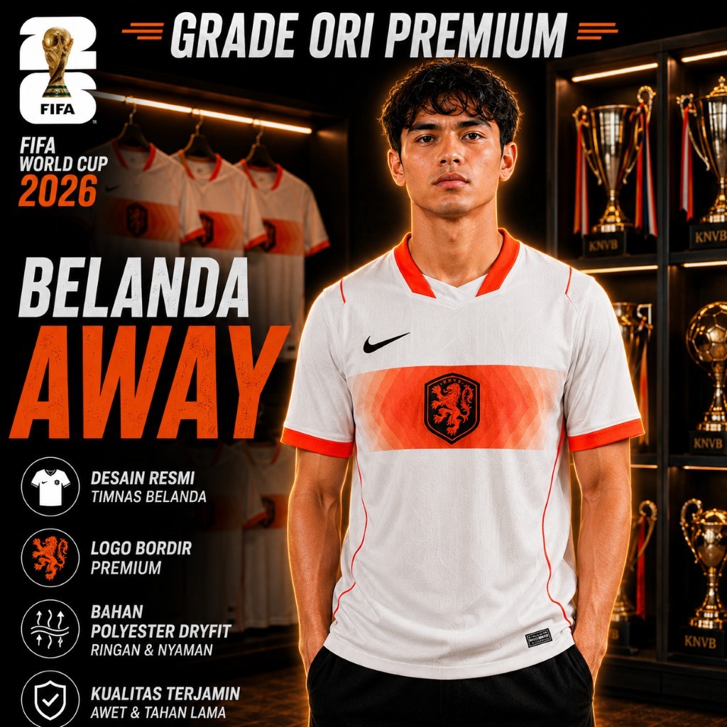 GRADE ORI || Jersey Bola Dewasa Timnas Belanda Away Piala Dunia 2026 New Grade Ori