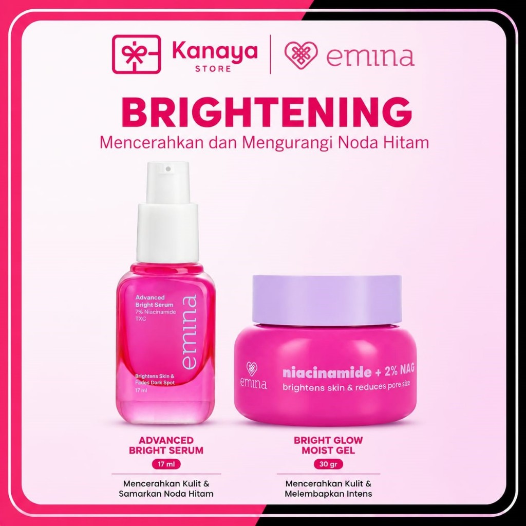 Emina 2 pcs Glowing Paket Moisturizer + Serum - Brightening | Acne | Barrier