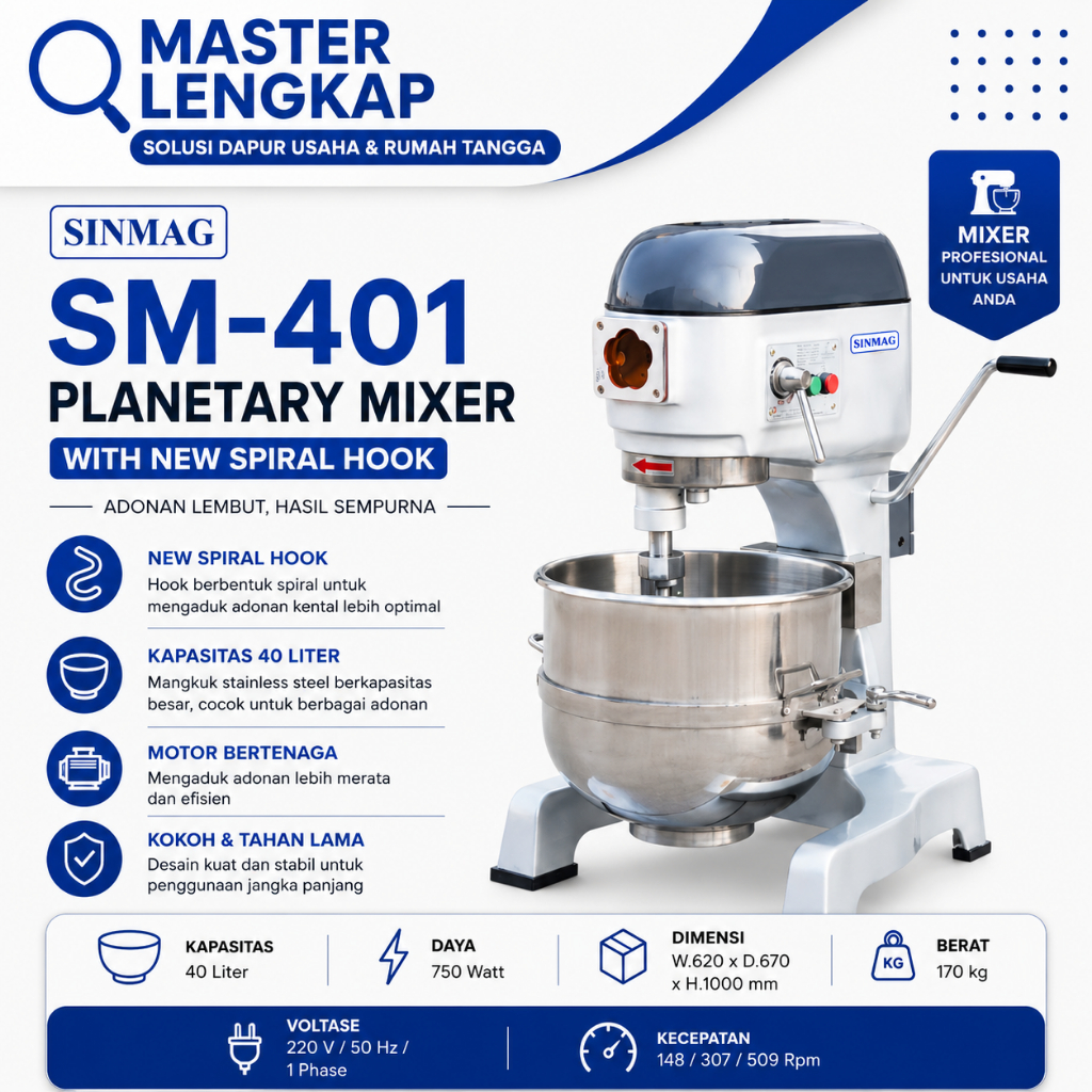SINMAG Planetary Mixer 40 Liter SM-401 / SM 401/BERGARANSI RESMI