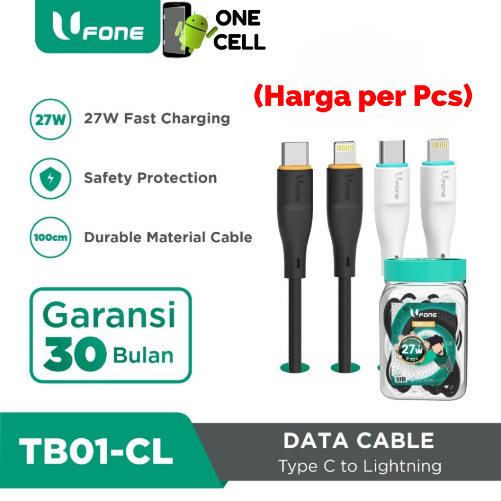 (1 Pcs) UFone TB01-CL Kabel Data iPhone Lightning to Type-C 27W 3A Fast Charging Material Nylon Brai