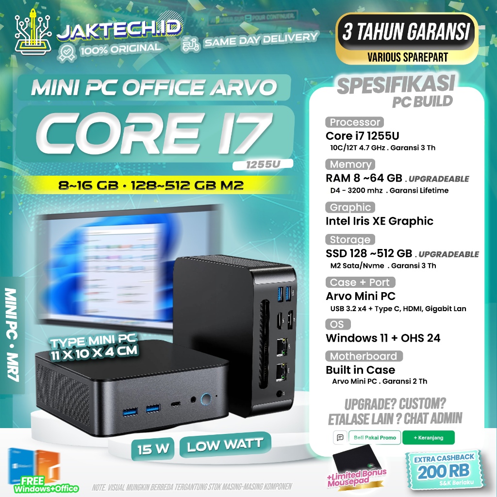 Mini PC Intel Core i7 / i5 / SSD / Layar 22" Fullset / Komputer Admin Kantor Kasir / Garansi Resmi