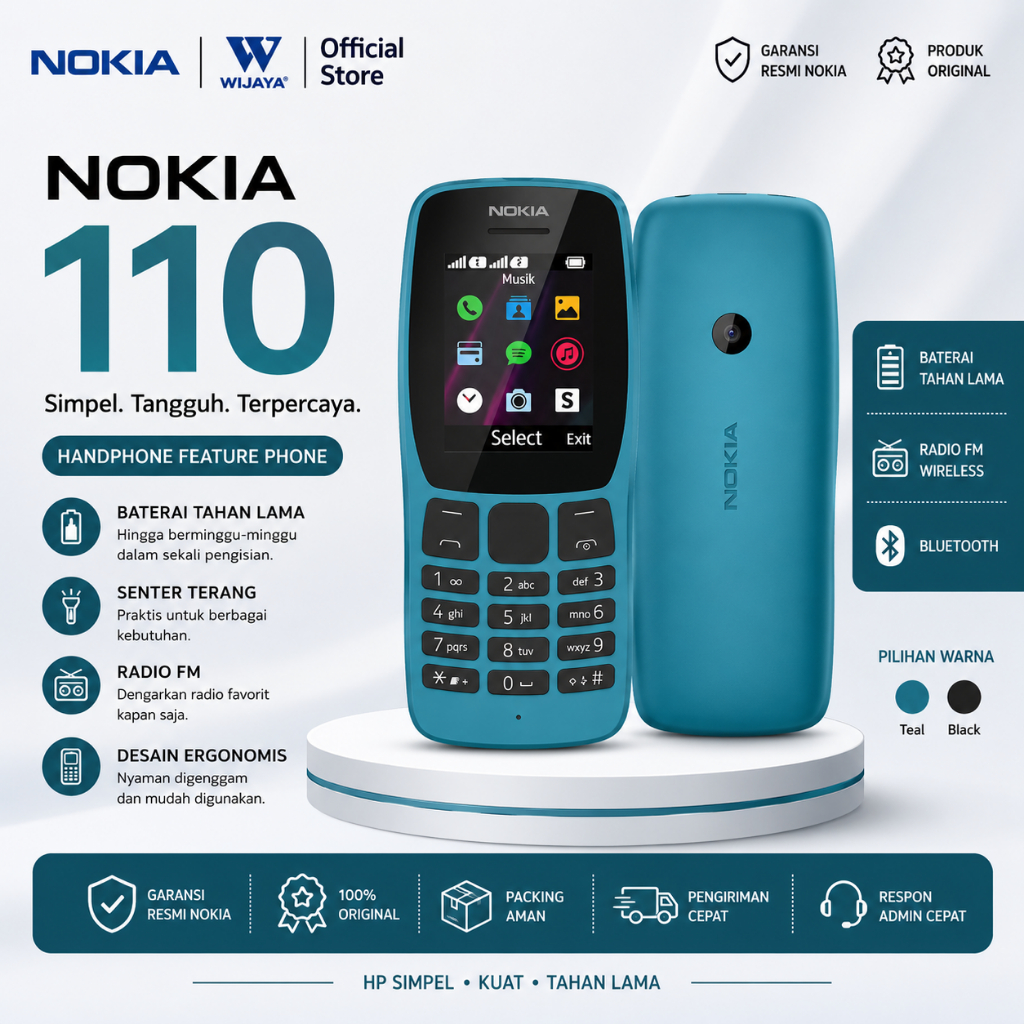 Nokia 110 Original Dual SIM | HP Nokia 110 Feature Phone | FM Radio Wireless | MP3 Player | Baterai 