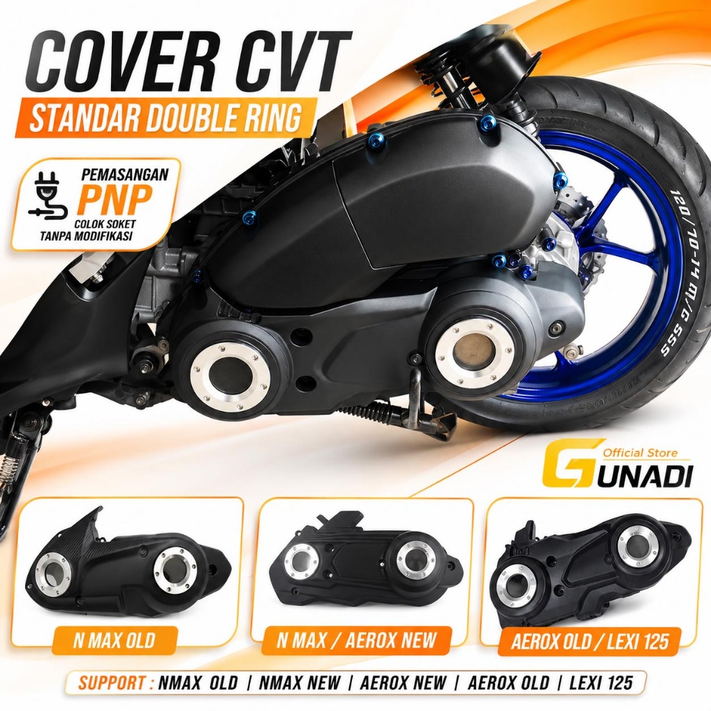 Cover Tutup Bak CVT Kiri Yamaha DOUBLE RING CVT STANDAR NMAX/Aerox Racing Look Custom Original NMAX 