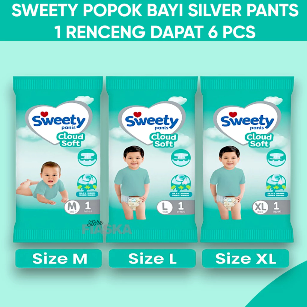 Sweety Popok Bayi Silver Pants Cloud Soft Renteng 6 Pcs Sachet M L XL