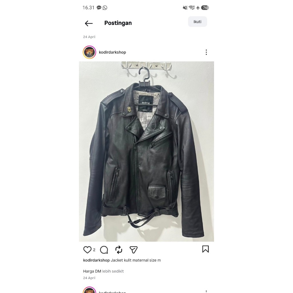 jaket kulit maternal original second