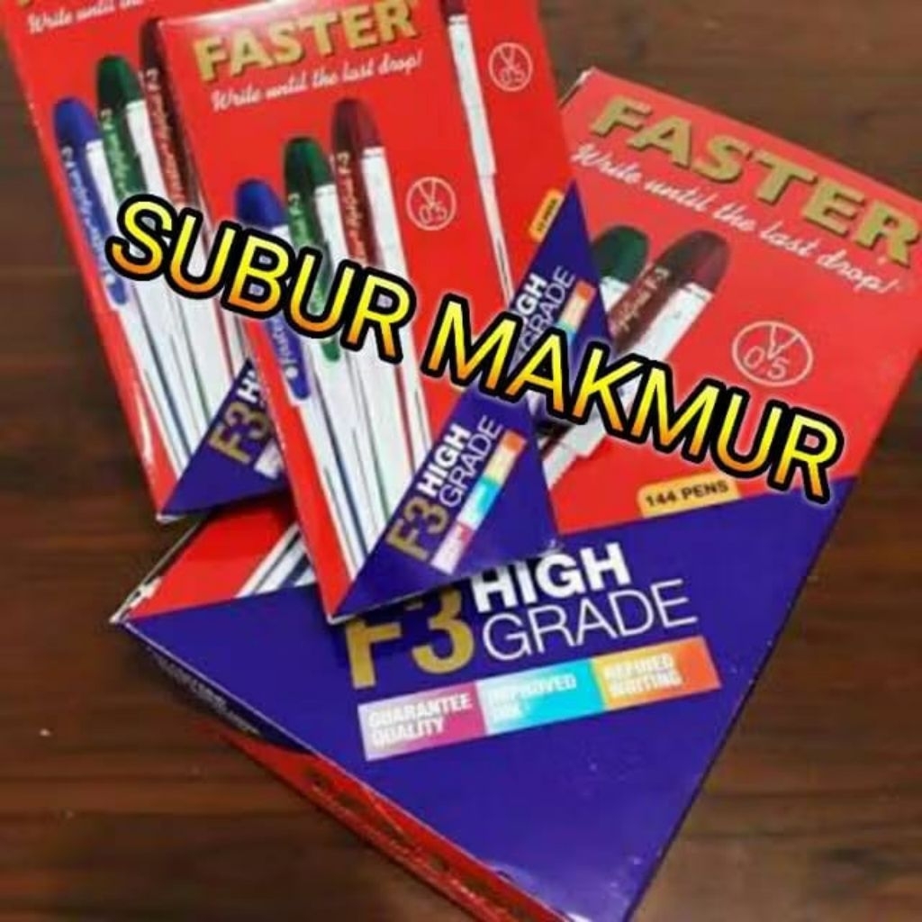 (1Lusin=12 Pcs) Pulpen | Bolpen | Pena | Bolpoint FASTER F3 HITAM ASLI