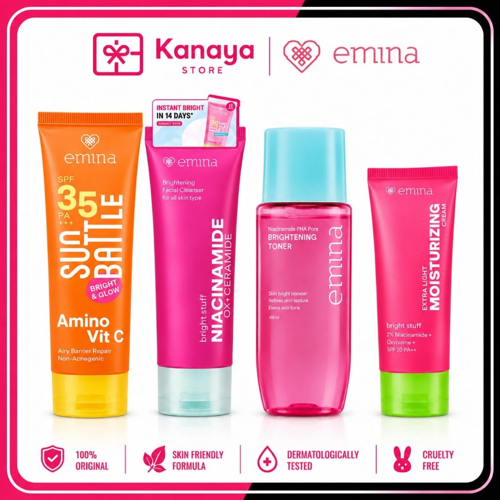 PAKET Glowing  EMINA  BRIGHT STUFF 4PCS/ PERAWATAN WAJAH