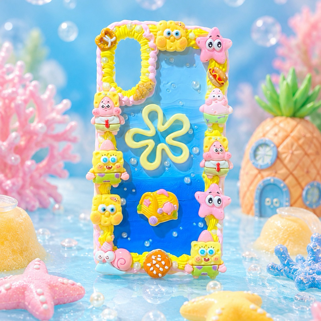 PATRICK DAN SPONGEBOB CASING KAWAI HANDMADE CASING HANDMADE LUCU CASING HP CUSTOM CASING HP LUCU CAS
