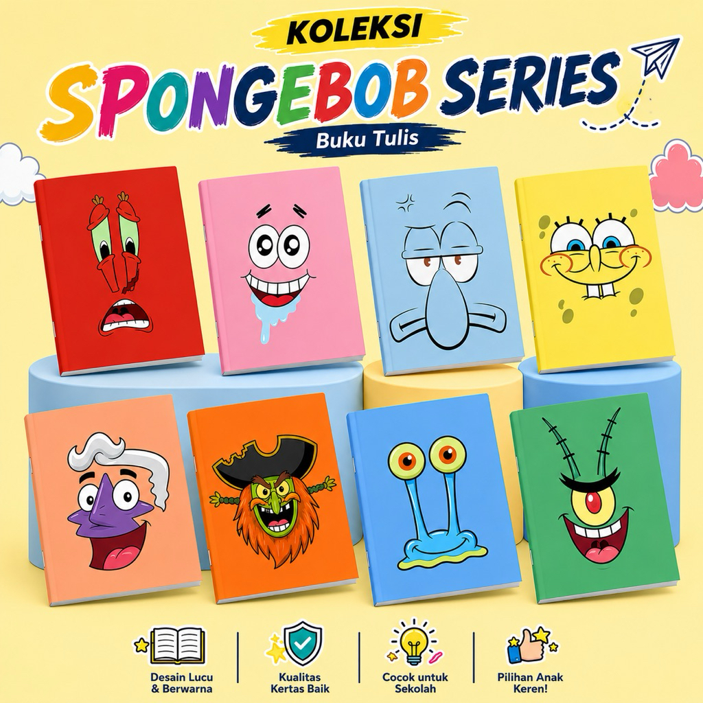 BUKU TULIS MURAH TEMA SPONGEBOB SQUAREPANTS-BEBAS PILIH COVER