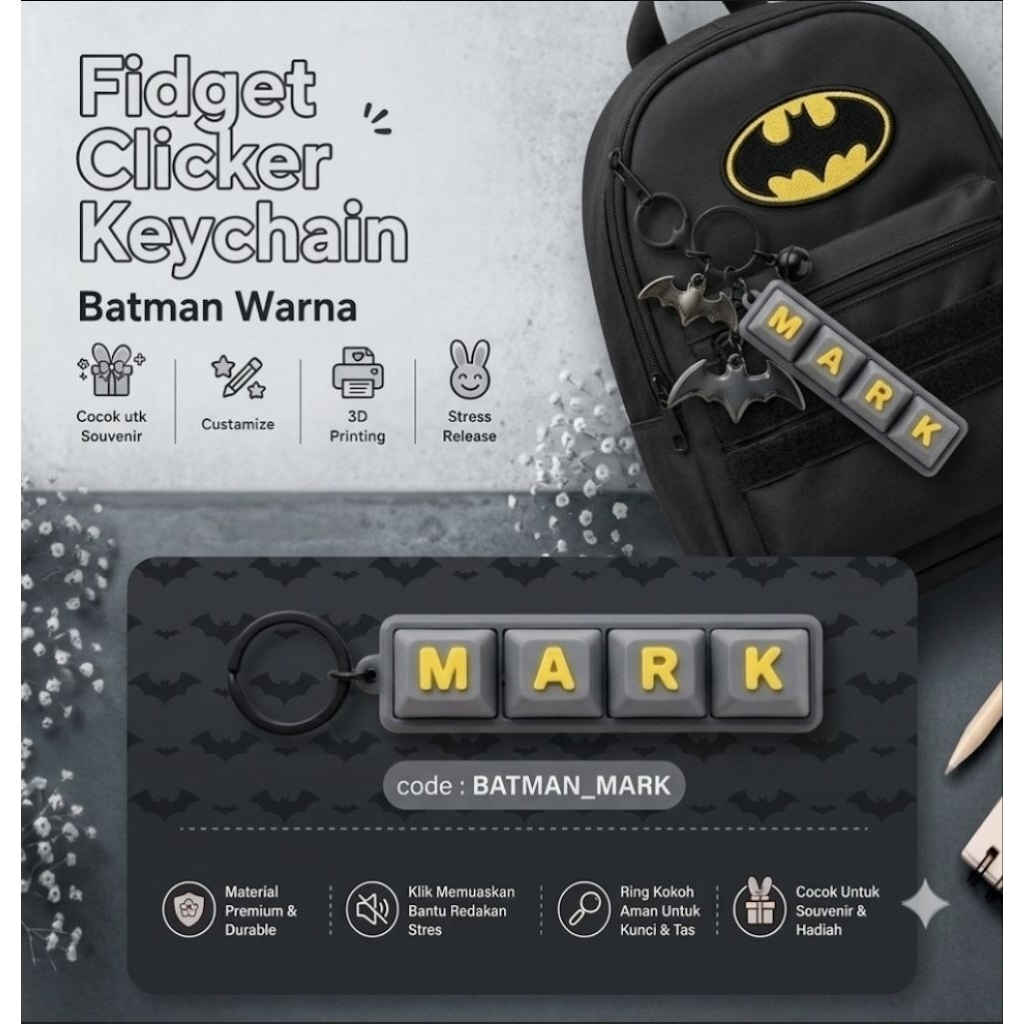 1 HARI JADI keychain clicker kado gift hadiah anak laki superhero avenger ironman toystory mario sup