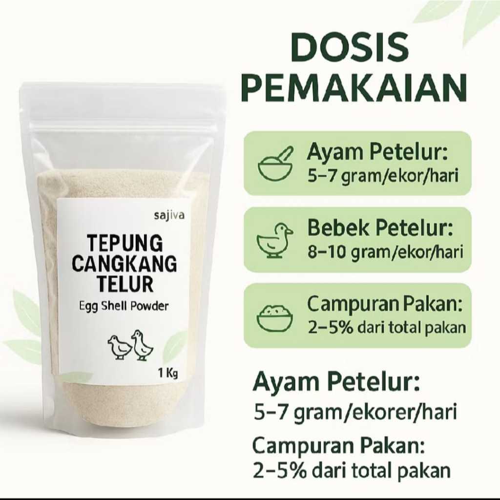 Tepung Cangkang Telur 1 Kg – Kalsium Tinggi untuk Ayam Petelur & Bebek – Penguat Cangkang Telur