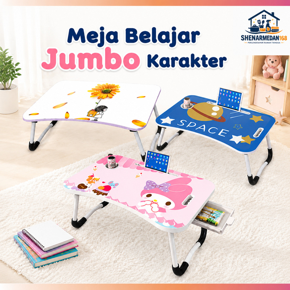 Meja Lipat Laptop Portable Meja Belajar Besar Karakter