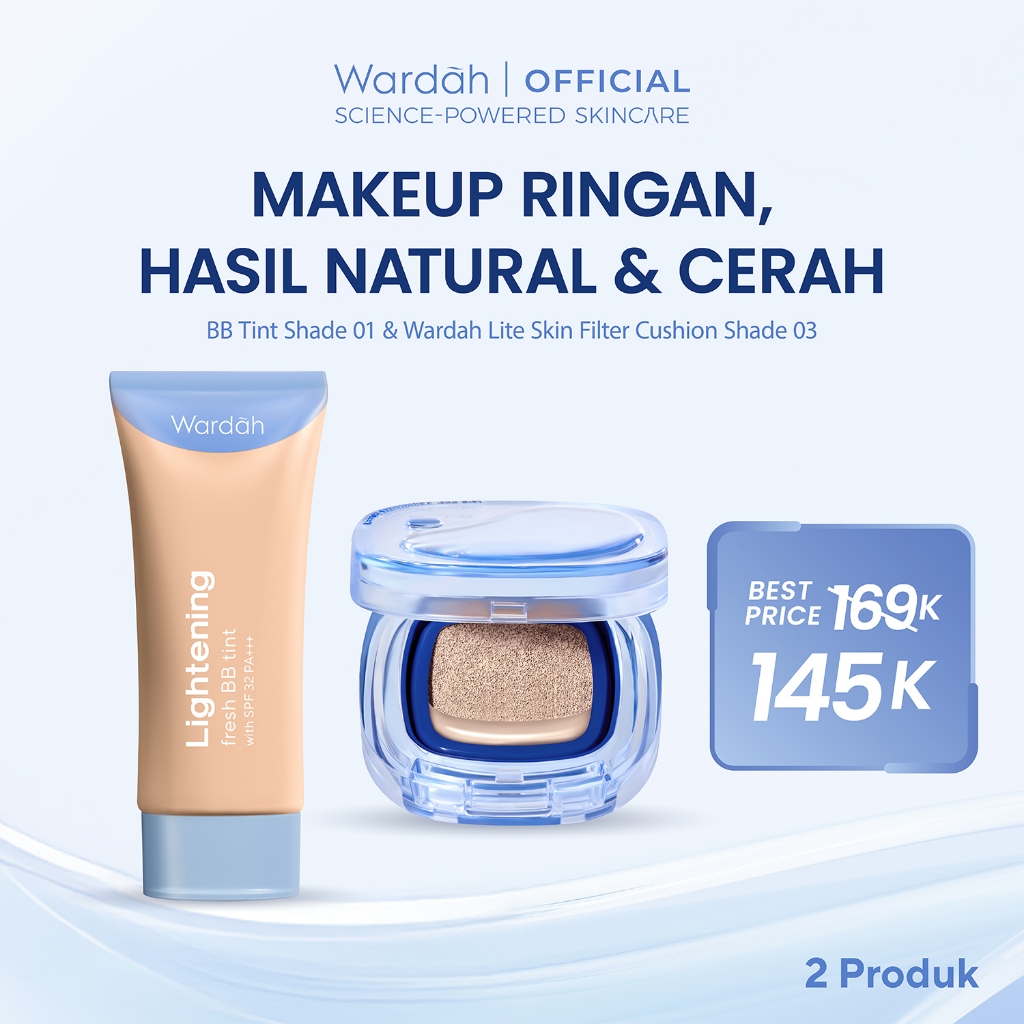 Wardah Lightplus Paket Makeup Ringan Anti Dempul - Makeup Ringan Tahan 8 Jam Flawless Coverage, Soft