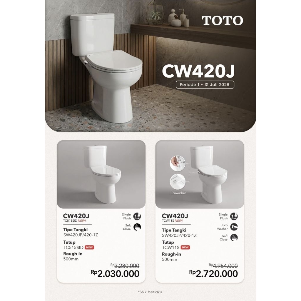 Closet Duduk Toto CW 420 J / SW 420 J / Kloset Duduk TOTO CW420J SET