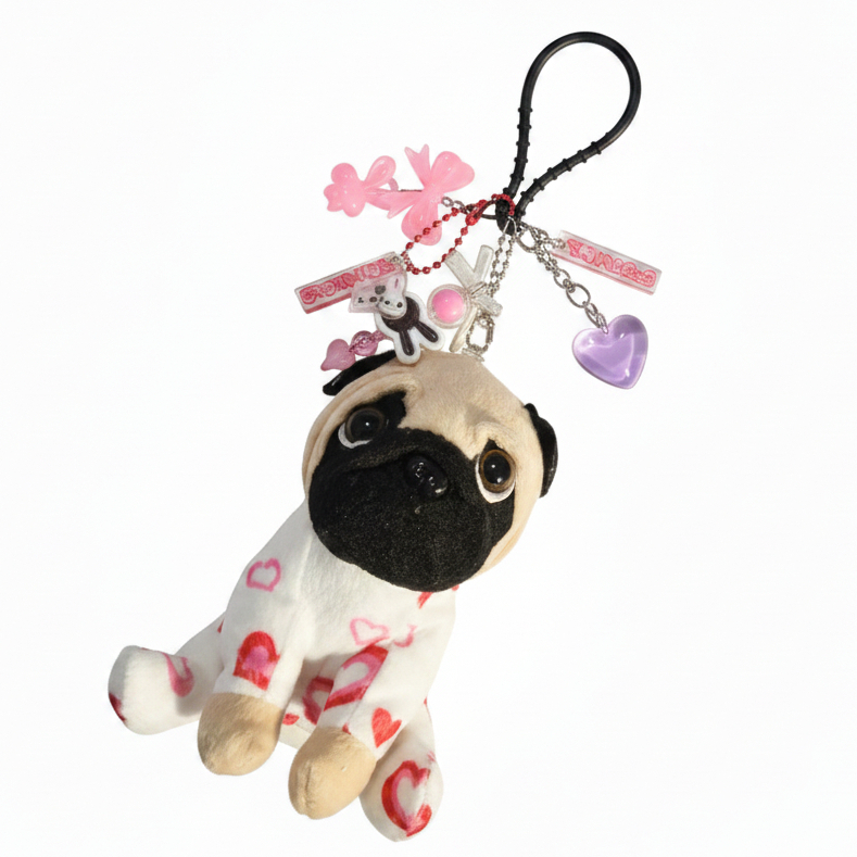 gantungan kunci plush boneka anjing pug