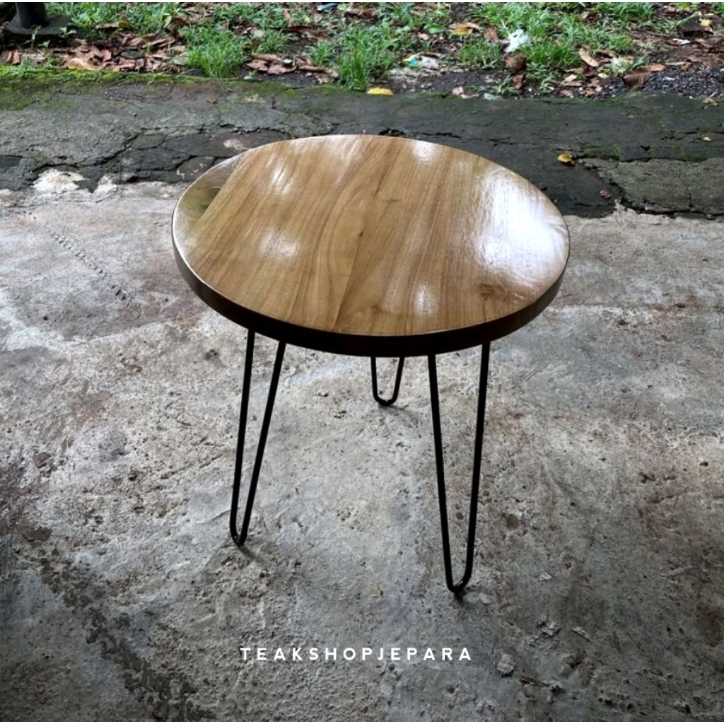 Meja Kopi Bulat Kayu Jati Solid Minimalis | Coffee Table Jepara | Meja Tamu | Side Table | Meja Tera