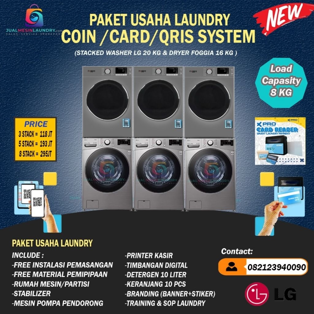 GETWASH - PAKET USAHA LAUNDRY CARD, QRIS, COIN SYSTEM LG x FOGGIA