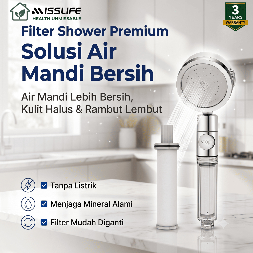 MISS LIFE Filter Air Hand Shower A Penyaring Air Anti Air Keruh Zat Besi Kapur Pasir dan Bau Cocok u