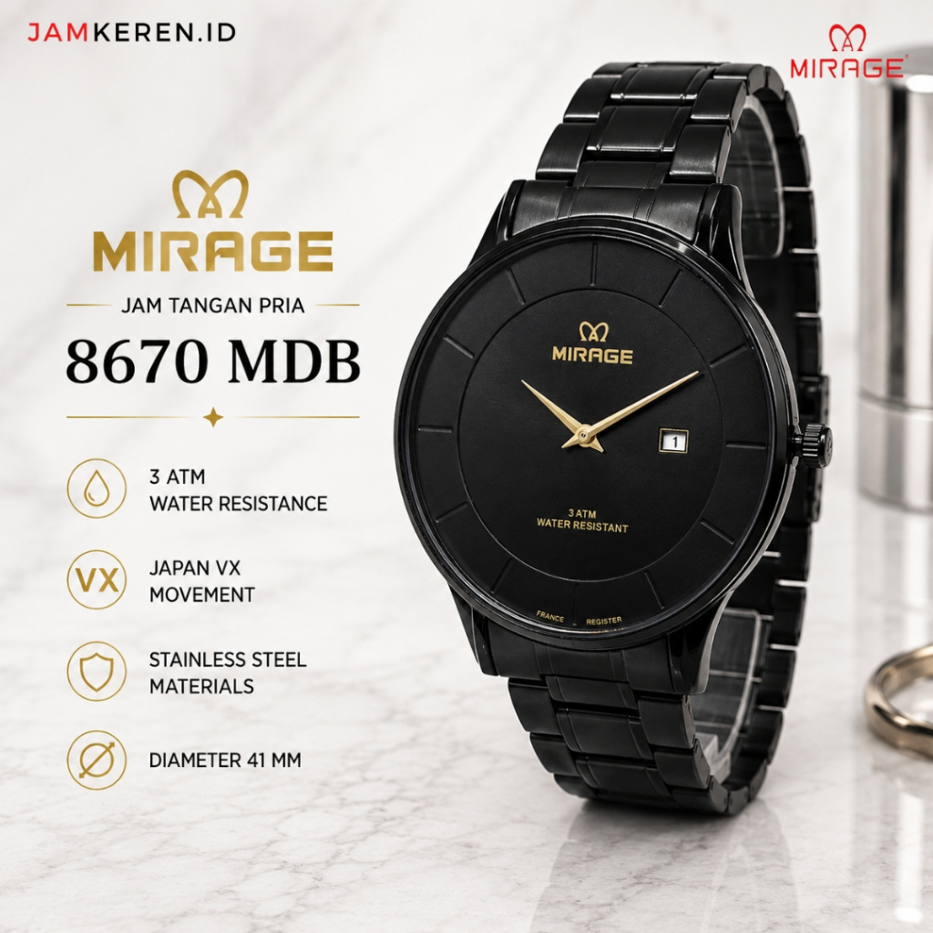 Jam Tangan | Jam Tangan Pria Original 100% | Mirage 8670 M Stainless Tipis Anti Air Original Garansi