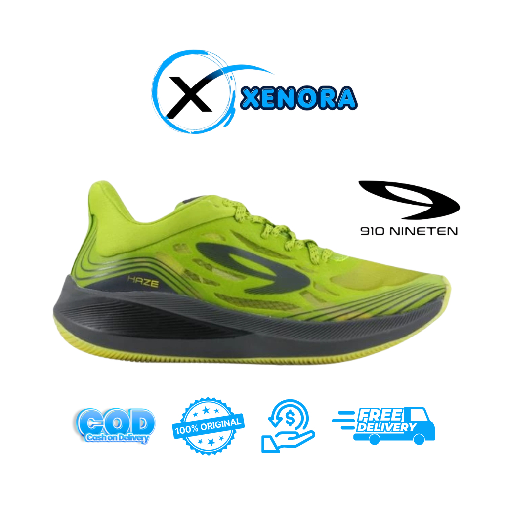 910 HAZE VISION 1.0 HIJAU/ABU-ABU/KUNING - Sepatu Lari / Haze Vision 1.0 Hijau 910Nineten Original