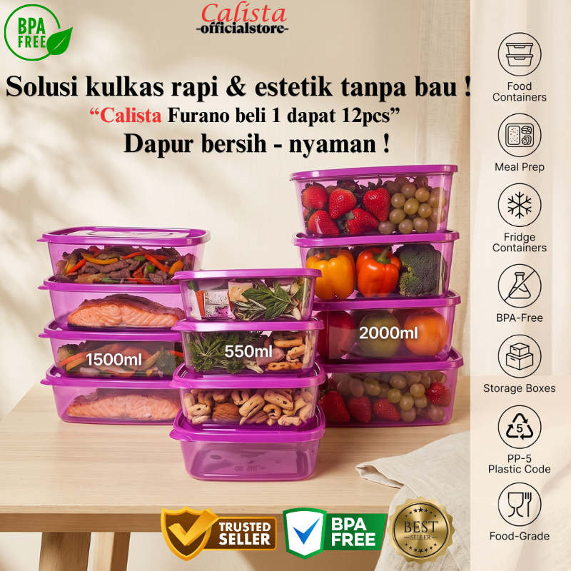 [BPA FREE] Set 12pcs Toples Plastik Calista Furano Ungu - Bebas BPA, Aman Microwave, Hemat Tempat To