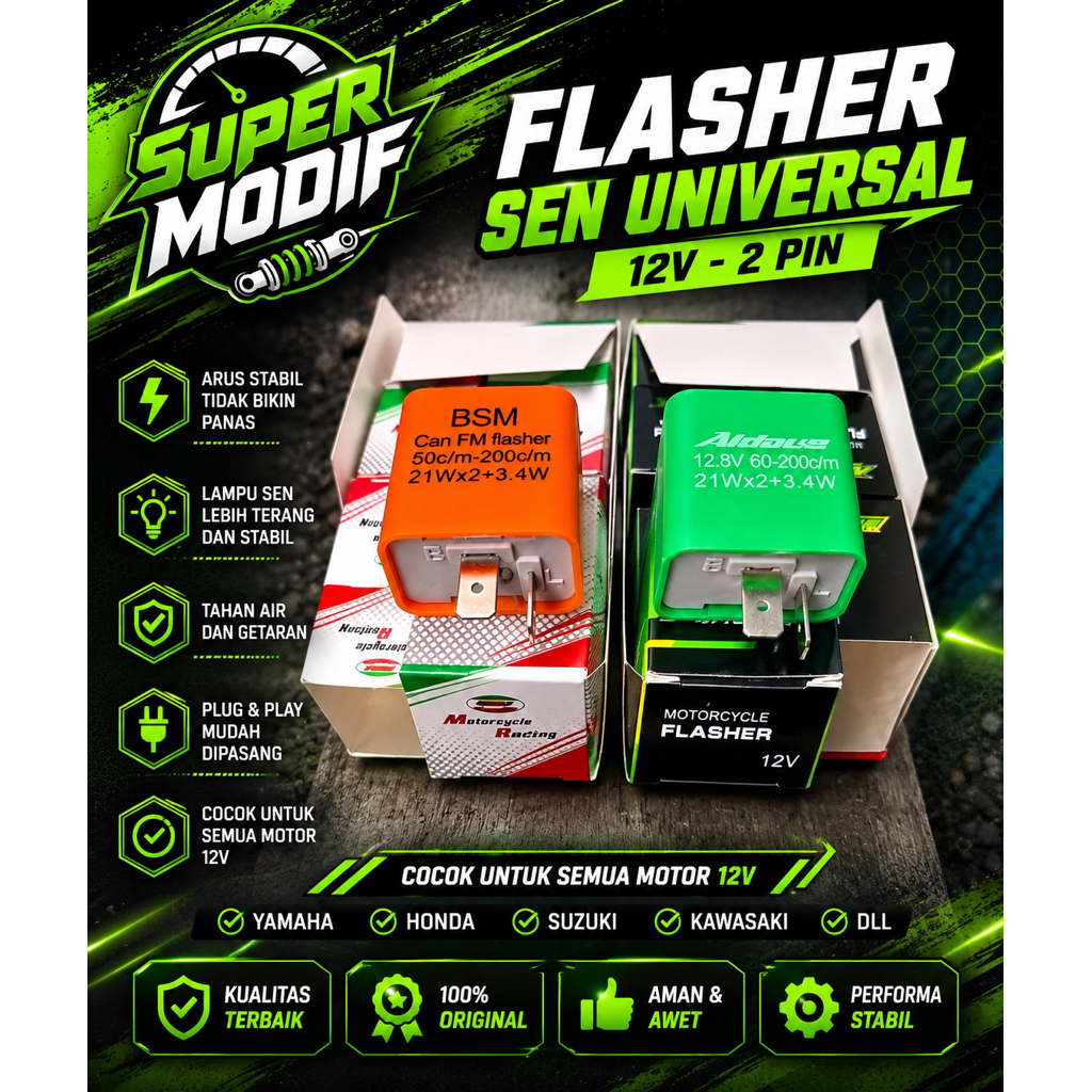 Flasher Sen Universal 12V 2 Pin | Relay Flasher Motor Universal | Cocok Yamaha Honda Suzuki Kawasaki