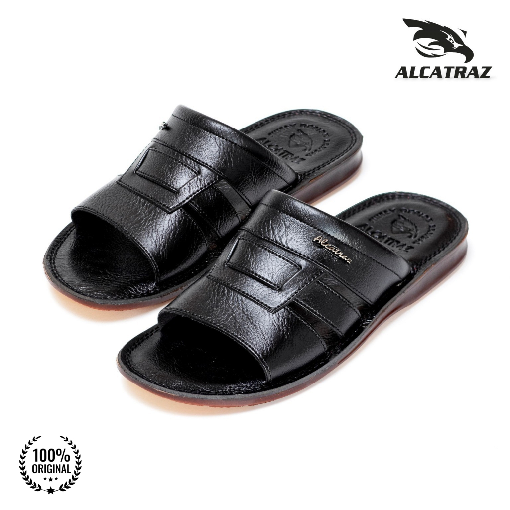 Alcatraz Sandal Kulit Pria Slop Kokop Original - Sendal Casual Sol Karet Non Slip