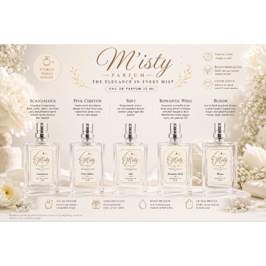 M'isty Parfum Eau de Parfum 35ml | Parfum Wanita & Pria Tahan Lama Premium 5 Varian Scandalous Pink 
