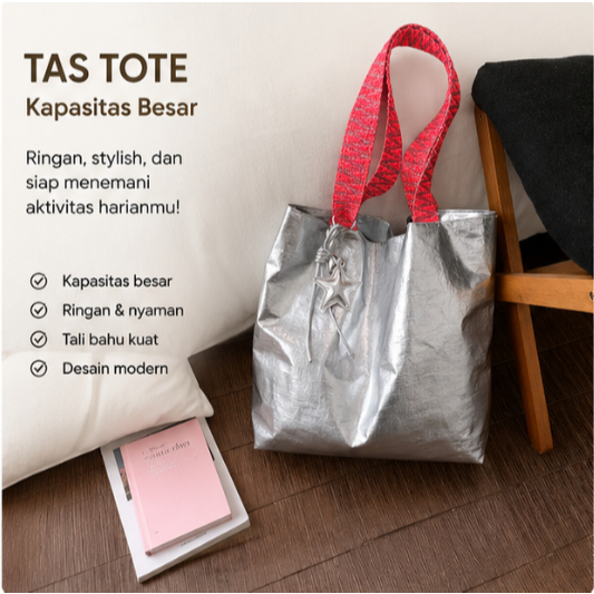 Tas Tote Silver Waterproof Muat Laptop Tas Kuliah Wanita Tas Tote Bag Wanita