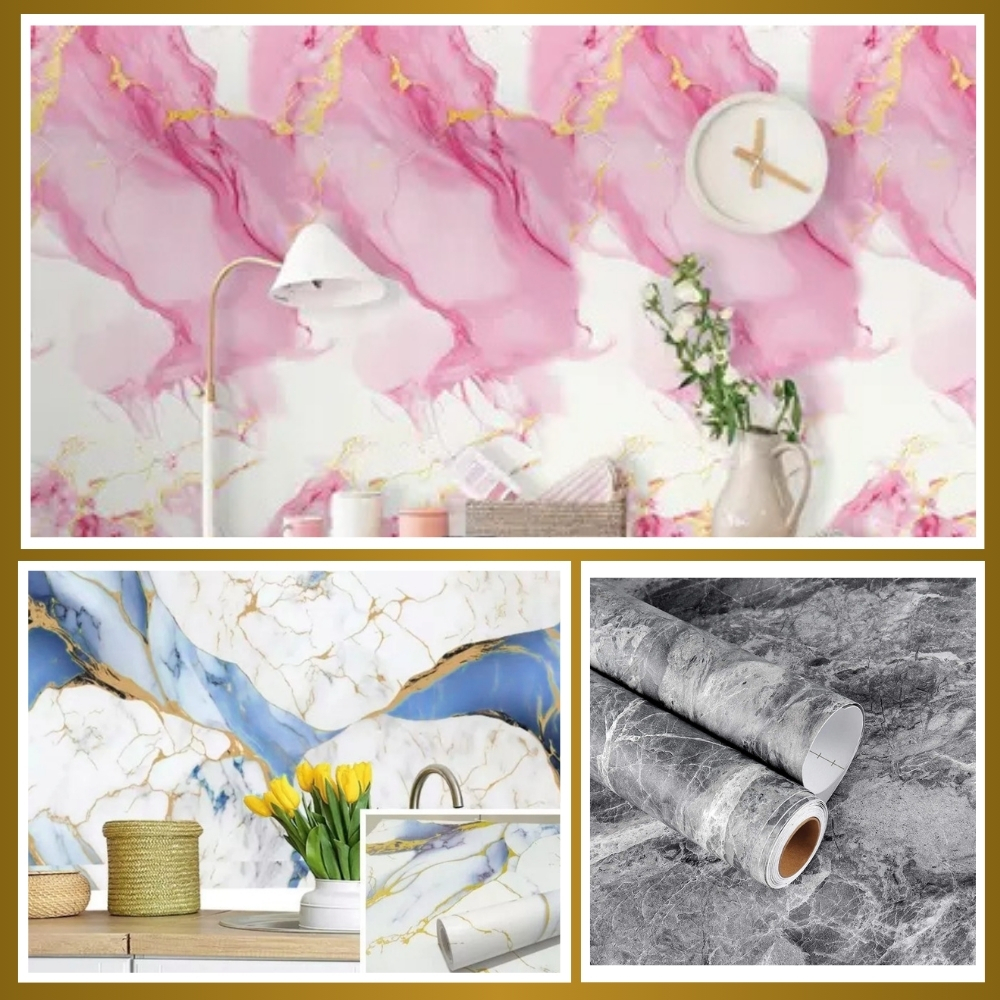 Sticker Wallpaper Dinding Interior Dapur Corak Marmer Mural Wolpaper Dindin Premium Waterproof