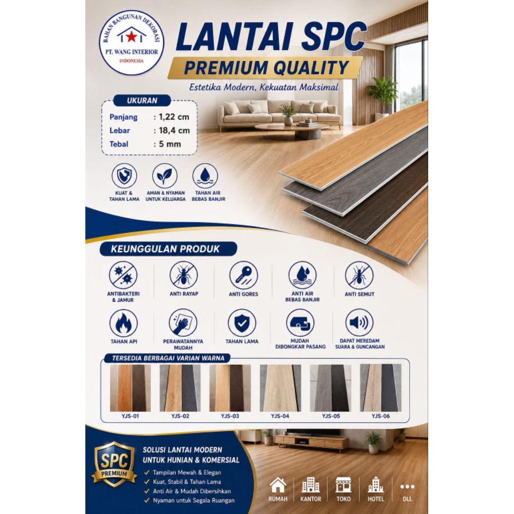 Hot Sale  Lantai SPC Ukuran 1,2m x 18,4cm x 5mm Murah Terbaru