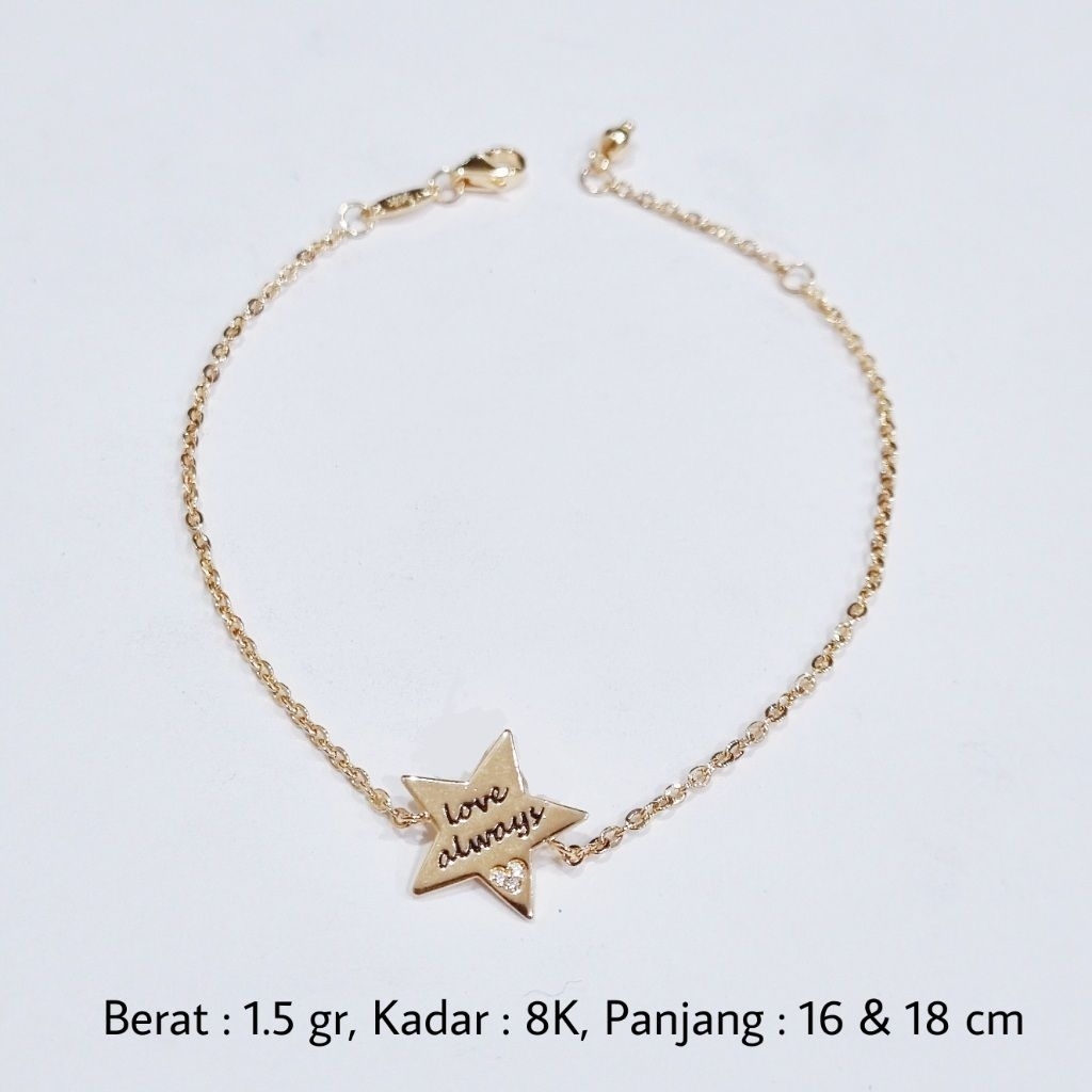 Gelang Rantai Emas UBS 8K Model Bintang Adjust 16 & 18 cm - MA2 / 1.5 gram
