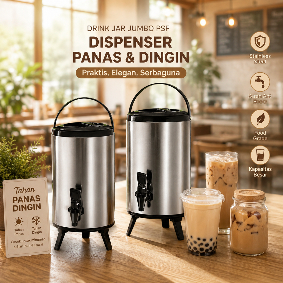 DRINK JAR TEH KOPI AIR PANAS DINGIN STAINLESS DISPENSER UKURAN JUMBO PSF