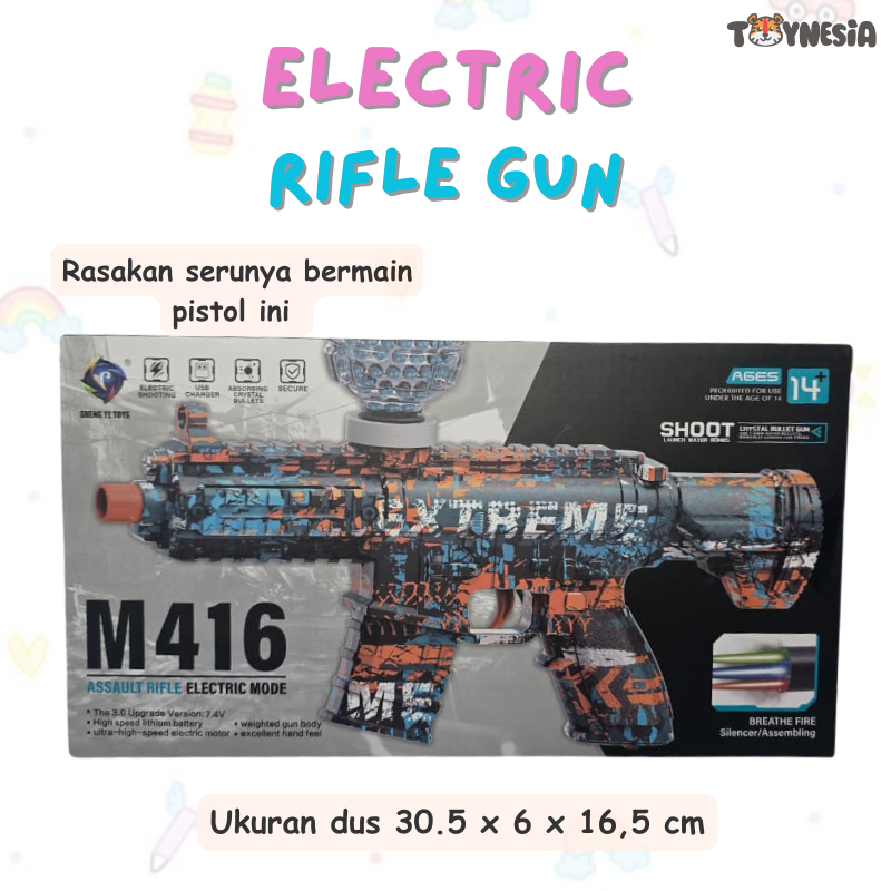 TOYNESIA Mainan Anak Laki Laki Pistol Listrik Electric Tembakan Peluru M416 Assault Rifle Water Gel 