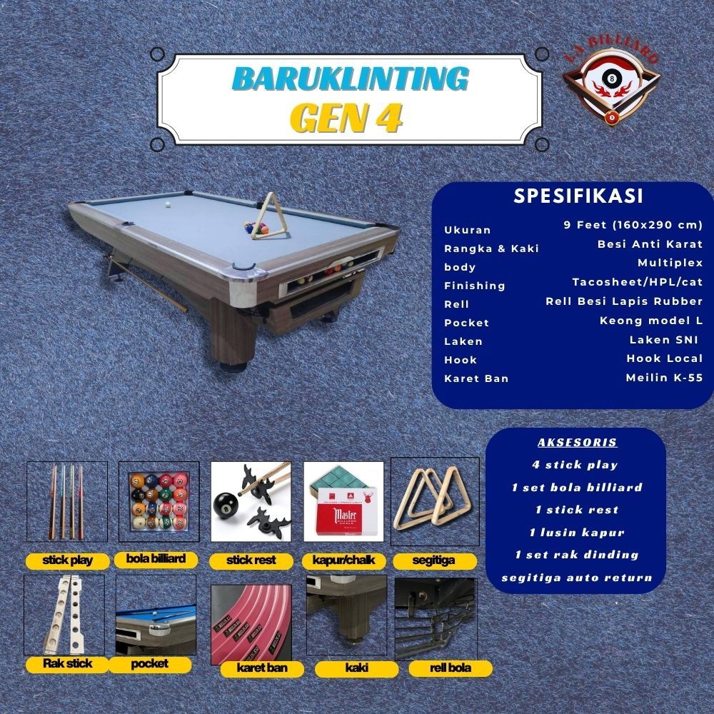 MEJA BILLIARD 9FT LOKAL BARUKLINTING GEN 4