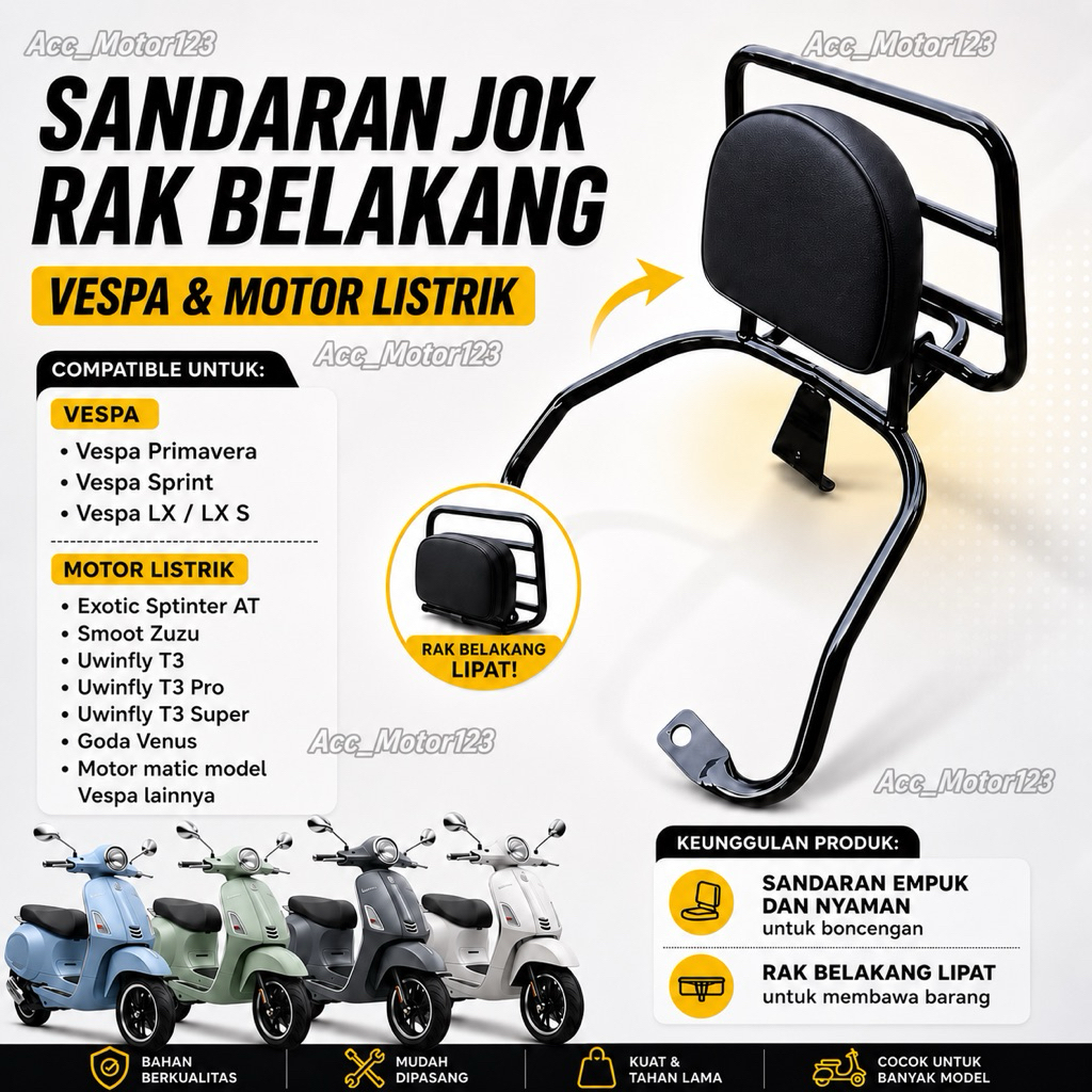 DERADUAJI Sandaran Jok Motor Listrik Uwinfly T3 T3s pro Smoth Zuzu Goda Venus Exotic Sprint AT