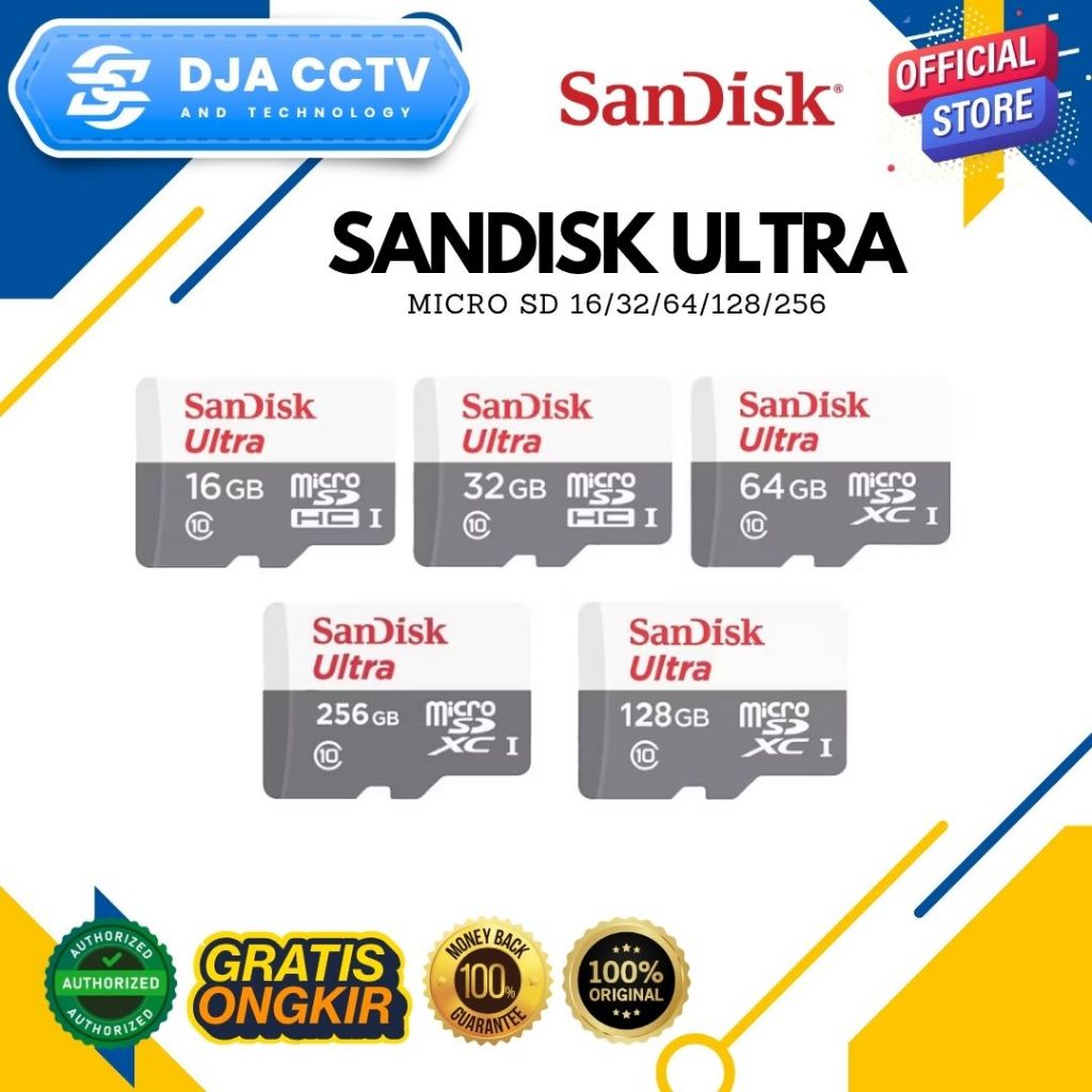 SANDISK MicroSDHC Kartu Memori Class 10 High Speed untuk HP Kamera CCTV