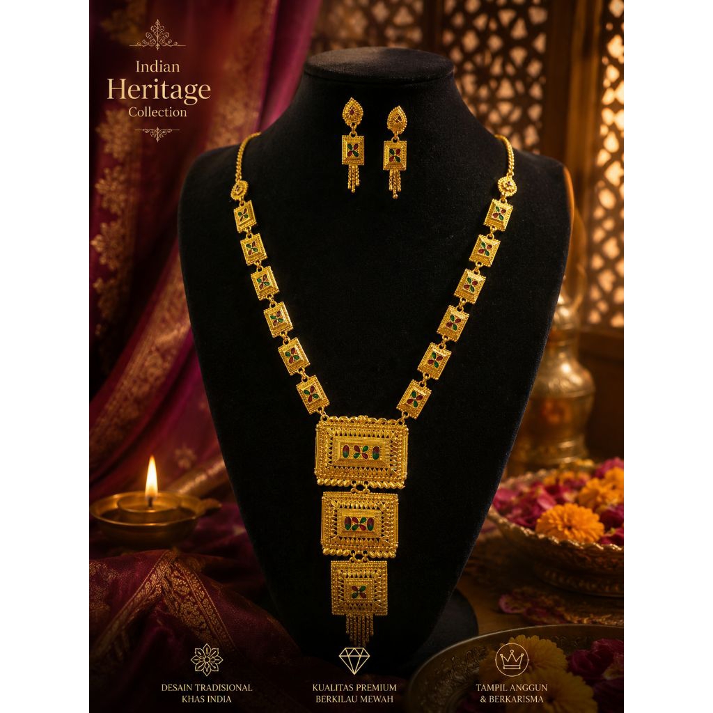 Kalung India Gold warna emas Dubai adat set