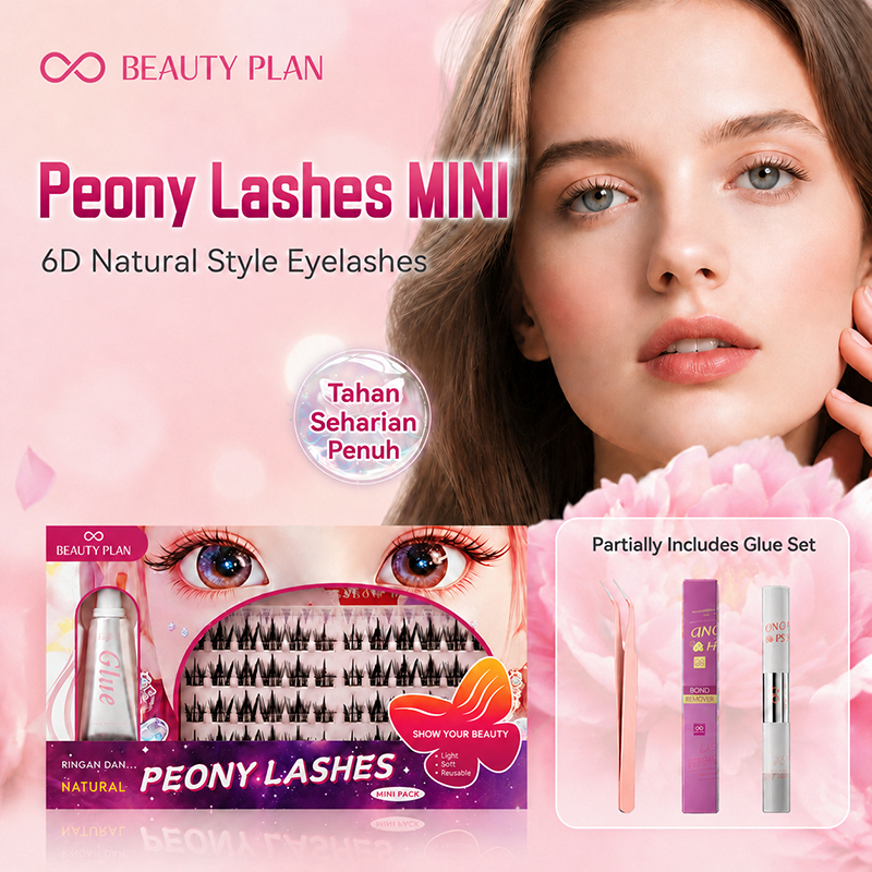 BEAUTY PLAN Seri Peony  Bulu Mata Palsu Set C Curl  9-13mm | Gaya Alami Lembut, Dapat Digunakan Kemb