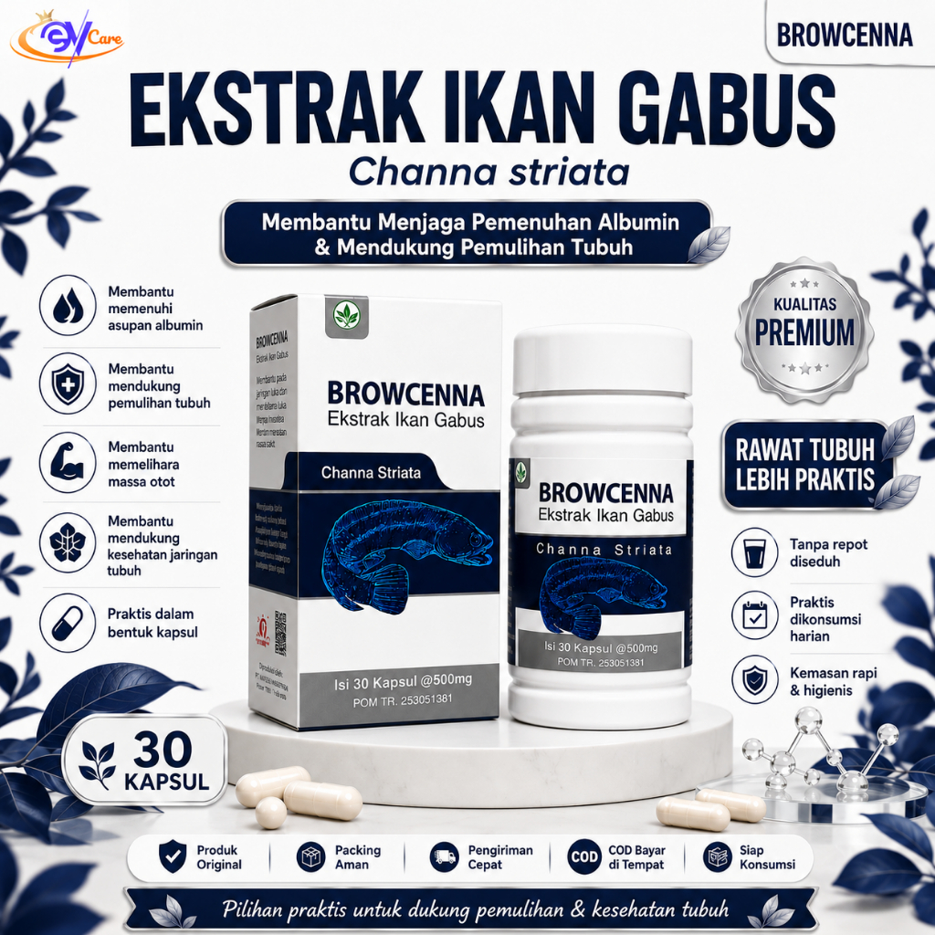 BROWCENNA Kapsul Ikan Gabus Obat Luka Luar Dan Dalam Luka Caesar, Sunat, Operasi, Diabets 30 Kapsul